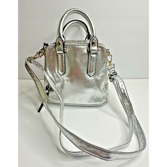 Free People Handbags - Free People Silver Leather Crossbody Purse Multi pocket Mini Top Handles